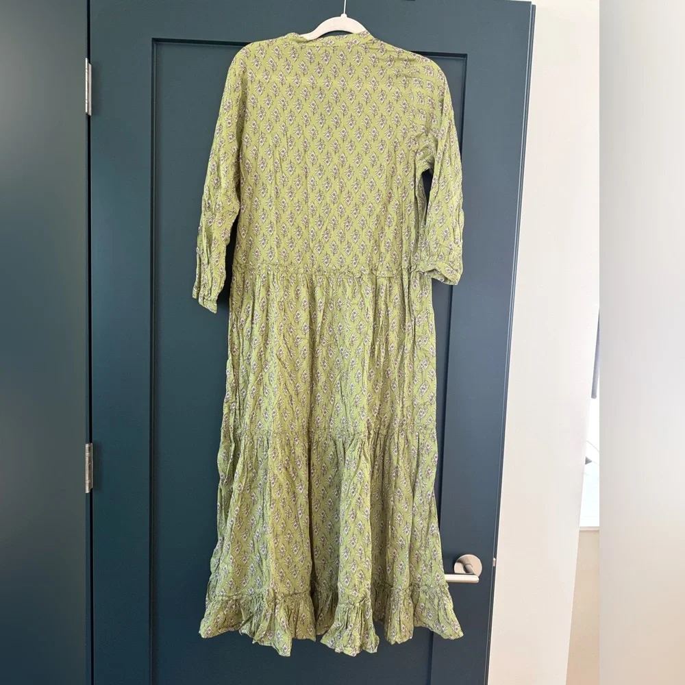 ZARA Dress Long Kaftan Panelled Printed Oversize Midi S Green Ecru Summer - Picture 2 of 3